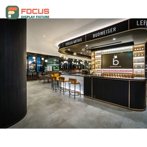 Mostrador de Servicio Contemporáneo para Cafetería con Acabado Laminado de Madera, Zona para Tapas de Vasos y Condimentos, Mostrador de Caja para Cafetería - Product Image 1