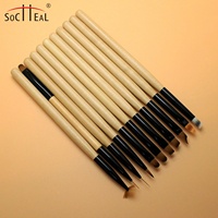 Ensemble de 11 pinceaux à ongles en gel durables en bois, marque privée personnalisée, haute qualité, nylon importé, outils de manucure, dessin d'ongles