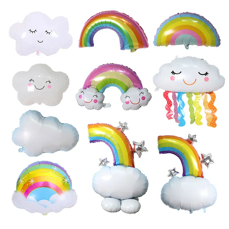 Rainbow Cloud Shaped Foil Balloons Rainbow Smiling Face Balloons for Rainbow Themed Party Decorations Birthday Baby Shower