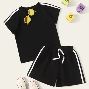 Однотонные черные комплекты одежды из мягкой ткани на заказ, унисекс, одежда из двух предметов для мальчиков, хлопковые шорты, летние комплекты одежды