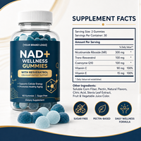 Complément alimentaire NAD+ Resveratrol Plus en gommes, marque privée OEM, nicotinamide trans-resveratrol, soin de la peau, gommes NAD