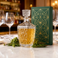 Carafe en verre super-flint gaufré 800ml 430ml 230ml avec bouchon en verre à ouverture simple, pour spiritueux, liqueur, whisky, luxe, personnalisable, vente en gros