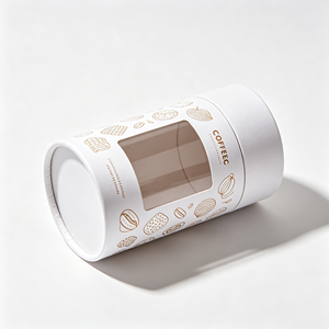 Luxury Printed Round Cylinder <b>Box</b> With <b>Clear</b> Window Custom Pack For Coffee Bean Brand Showcase And <b>Gift</b> Wrap - Product Image 1