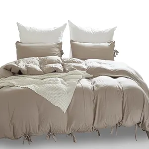 Washed Brushed Bed Linens Modern Soft Duvet Quilt Cover 100% Polyester Frenulum Bedding Sets