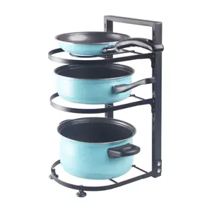 家用厨房3层可调站立式平底锅和锅架架，适合厨房柜的炊具搁板，水槽橱柜下