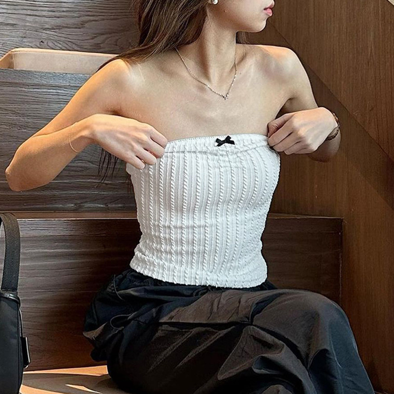 Sexy Little Women Bow Stitching Pure Color Short Top 2024 Hotsale Inner Wear Slim Fit Hot Girl Vest