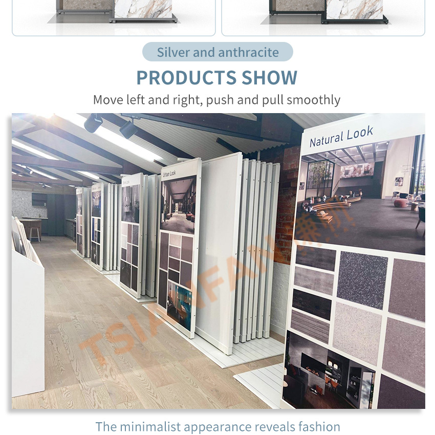 Tsianfan Custom Slab Granite Panel Multi-Format Marble Frame Rail Sliding Stone Displays Stand Large Tiles Display Rack