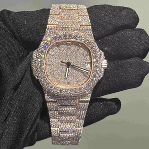 Montre automatique unisexe en acier inoxydable glacé de haute qualité, testée au diamant, personnalisable, résistante à l'eau 100 bars, style Hip Hop - Product Image 5