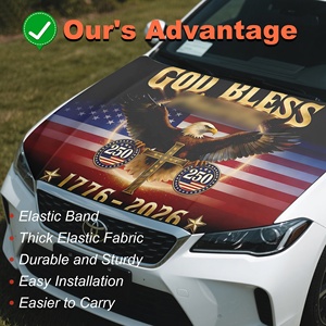 Copri Cofano per il 250° Anniversario di <span class=keywords><strong>God</strong></span> <span class=keywords><strong>Bless</strong></span> America 1776-2026, con Aquila e Croce Cristiana, Maschera Auto Elasticizzata per Eventi Religiosi, Bandiera USA - Product Image 4
