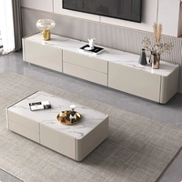 Table basse et meuble TV combinés en dalle de roche, style moderne minimaliste pour salon