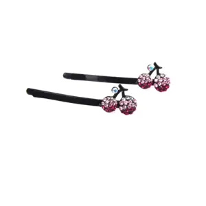 Fashion Hair Accessories Metal Clips Cherry Hair Pins with Diamonds for Women & Girls