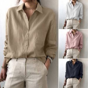 Camisa de Lino y Algodón de Manga Larga con Solapa Holgada, Talla Grande, Color Sólido, Transpirable, Estilo Vintage para Mujer, Otoño 2026 - Product Image 2
