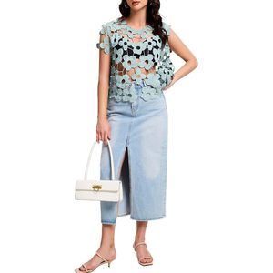 FOXA Hollow Out Floral Lace Crop Top Women Sleeveless Breathable Knit Vest Coverup Y2K Style Short Length - Product Image 4