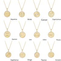 Trendy Fashion Sieraden 925 Sterling Zilver 18K Vergulde Zirkoon Zodiak Coin Ketting Womens