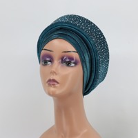 Nuevo Pañuelo Musulmán Africano para Mujer, Decoración de Trenza de Esponja, Estilo Indio de Oriente Medio, Turbante con Pedrería de Cielo Estrellado