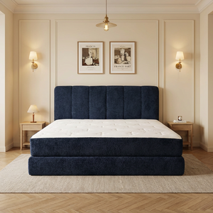 Base de Cama de Terciopelo <span class=keywords><strong>Azul</strong></span> Marino de Lujo, Cama Plataforma King/Full Size con Espuma Comprimida, Cama Lounge Moderna sin Marco <span class=keywords><strong>para</strong></span> Europa y Francia - Product Image 1