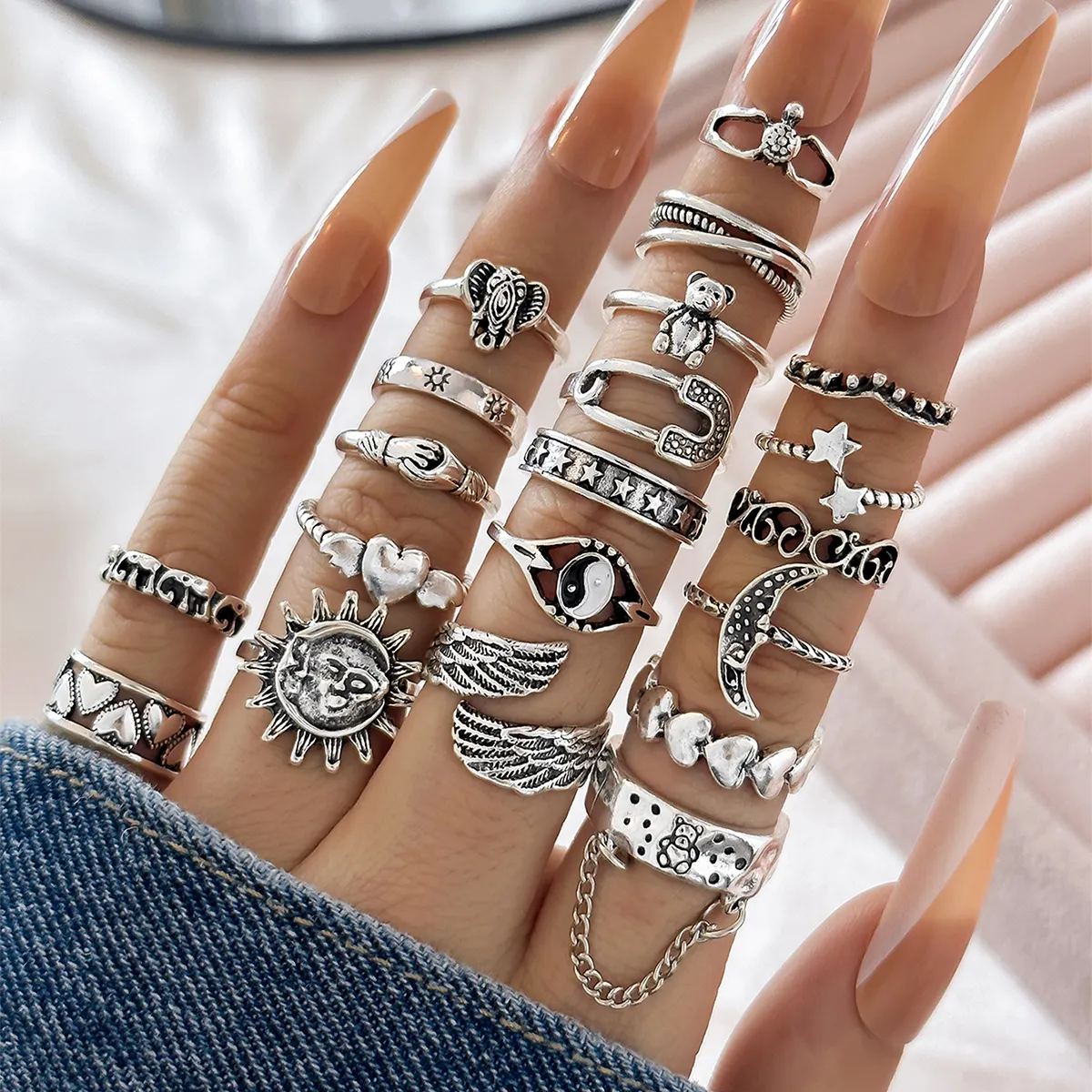 Set di anelli da 20 pezzi mandlan Set di anelli di fidanzamento in argento per donne e uomini
