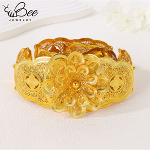24K Gold Plated Alloy <b>Waist</b> <b>Chain</b> Large Floral Pendant Hollow Carved Gold Belt for Women Middle East Dubai Arabic Wedding Body - Product Image 2