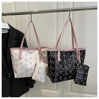 Niedliche bedruckte Schleifen-Tragetasche im koreanischen Stil mit zwei Schultergurten, Reißverschluss und großem Fassungsvermögen, Bucket-Schultertasche