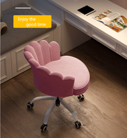 Fauteuil de Bureau Pivotant Exécutif en Velours Rose Moderne pour Hôtel, Chaise de Bureau Chromée avec Piètement Étoilé