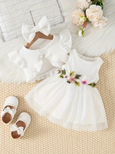 Conyson yeni bebek kız kıyafetleri kolsuz çiçek nakış elbise Ruffled örgü hırka ceket kafa bandı çocuk - Product Image 3