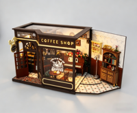 Kit de maison miniature DIY Minihaven, kit de café vintage, modèle en bois avec éclairage LED
