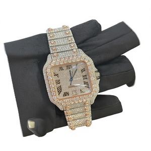 Luxury Moissanite <b>Diamond</b> Stainless Steel Square Dial Glass Crystal <b>Watch</b> with 10 Bar Water Resistance Custom Hip Hop Design - Product Image 1