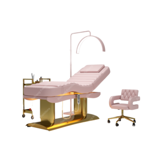 Table de massage électrique contemporaine de luxe HICOMED à 3 moteurs, en cuir synthétique, avec structure en acier inoxydable, réglable pour les soins du visage - Product Image 3