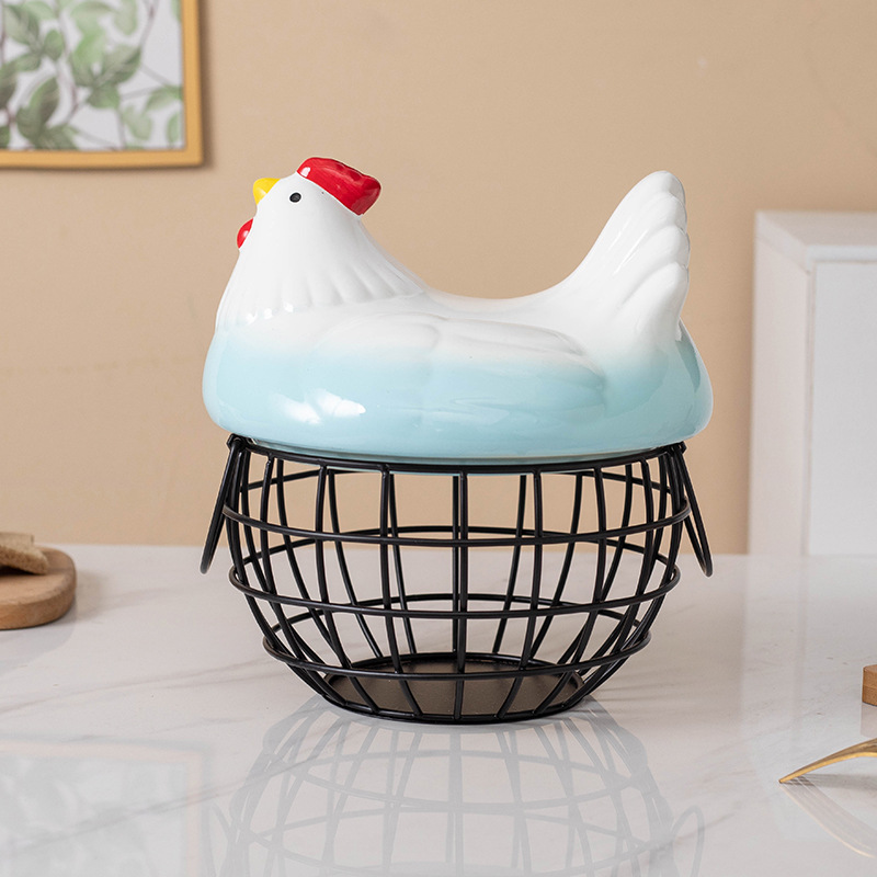 Gradient blue hen with black American-style basket