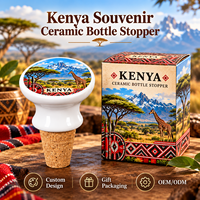 Bouchon de bouteille en céramique souvenir du Kenya, girafe de la savane africaine, paysage du Kilimandjaro, bouchon de vin personnalisé sur le thème de la ville