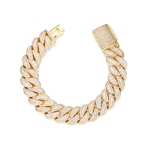 Pulsera y collar de eslabones cubanos gruesos chapados en oro de 18 quilates para hombre y mujer, gargantilla de diamantes de circonia cúbica helada, cadena Miami de Hip Hop con Base de latón - Product Image 1
