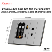 Enchufe de Pared Universal Multifuncional Modelo 118 con Doble Puerto USB, Carga Rápida de 20W, Cable Retráctil Tipo-C, 10A, 2 Tomas