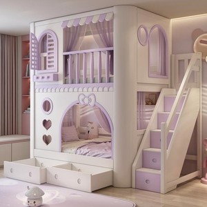 Letti a castello JS moderni in legno massello, comodi letti per bambini di piccole dimensioni, design a castello da <span class=keywords><strong>principessa</strong></span> per la <span class=keywords><strong>cameretta</strong></span> scolastica - Product Image 2