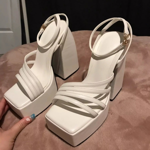 Designer Style Square Toe Pumps Ankle Strap Chunky <b>Block</b> Platform Heels for Ladies - Product Image 6