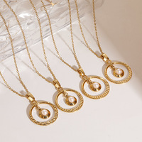 Collier minimaliste en acier inoxydable plaqué or 18 carats avec pendentif rond creux et breloque perle, chaîne à maillons, bijoux pour femmes