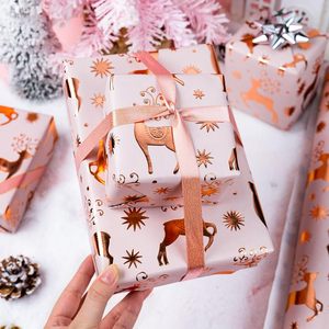Pink Kraft Christmas <b>Wrapping</b> <b>Paper</b> 3D Embossed Rose Gold Reindeer Star Theme Gift Craft Roll 46.8 Square Feet - Product Image 5