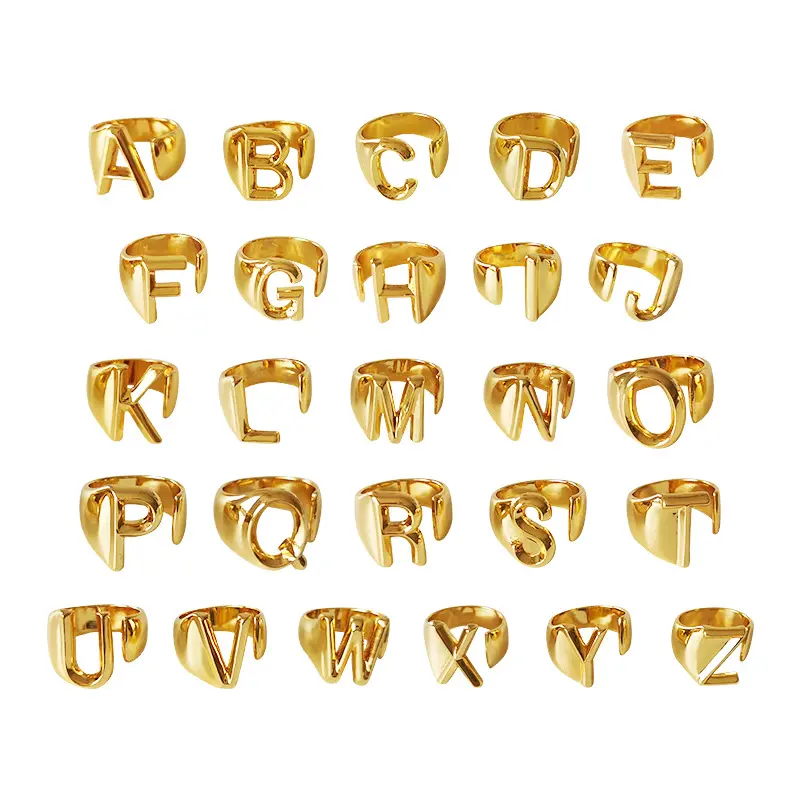 Özelleştirilmiş alfabe a-z İngilizce mektup halka tıknaz adı düzensiz altın yüzük ayarlanabilir başlangıç yüzük toptan