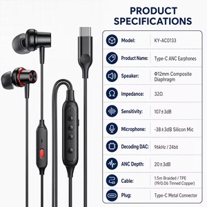 ANC Typ-C-Ohrhörer USB-C-Kopfhörer Aktive Geräuschunterdrückung Kabelgebundene Kopfhörer mit Mikrofon und Lautstärkeregler - Product Image 1