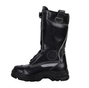 Botas de Bombero de Cuero Largas DFF0115 con Logotipo Personalizado y Ribete Reflectante Gris de Alta Visibilidad - Product Image 1