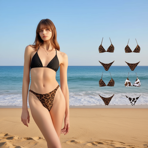 Set bikini HDJ nero con slip a perizoma, scollo all'americana, costume da bagno elasticizzato, abbigliamento da spiaggia da donna, taglia 42 44 46 - Product Image 3