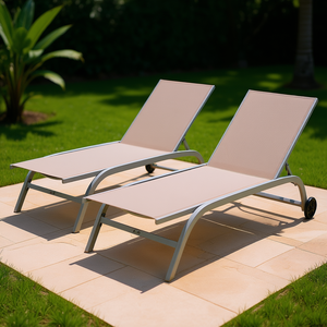 Ensemble de 2 chaises longues d'extérieur DB, réglables et à roulettes, pour patio et jardin, design moderne, structure en métal - Product Image 2