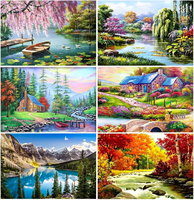 Peinture diamantée DIY sur toile haute définition - Paysage 5D avec diamants ronds et gouttes d'eau en cristal pour adultes