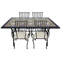 Modernes Klappbares Bistrot-Set mit Tisch und 4 Stühlen im Eisen- und Mosaik-Design für den Außenbereich und Garten