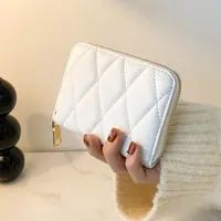Dompet Fashion Pendek Portabel dengan Ritsleting, Pola Titik PU, Lapisan PVC, Tempat Kartu, Desain Quilted