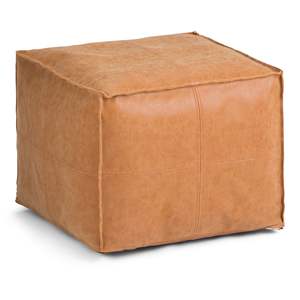DB Brody Square <b>Pouf</b> Distressed Brown Genuine <b>Leather</b> Home Ottoman Living Room Furniture - Product Image 1