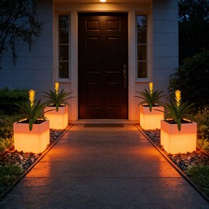 Lampe solaire LED carrée pour pot de fleurs, éclairage de jardin extérieur, lumière de sol, étanche IP65, lumière blanc chaud 3500K, à bouton-poussoir - Product Image 3
