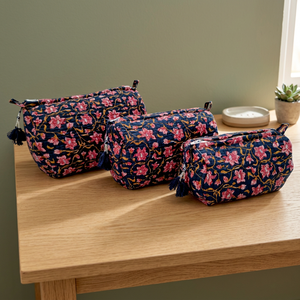 Ensemble organisateur de maquillage matelassé à fleurs marine de haute qualité abordable-Sophistiqué et durable - Product Image 3
