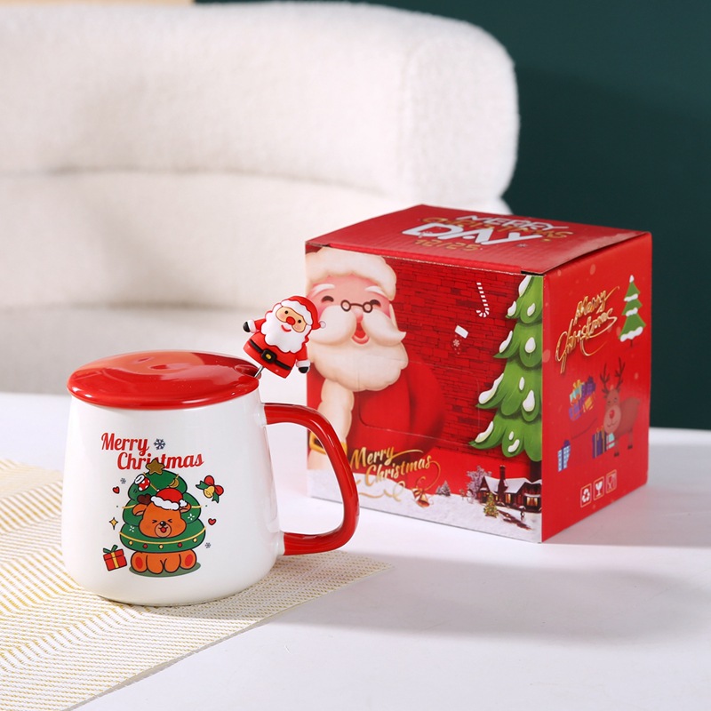 Ensemble de couvercles en céramique d'élan de Noël rouge