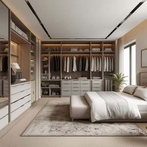 Customized Size Wood Cloth Cabinet Walkin Closet Melamine Finished Closet Design <b>Wardrobes</b> for Villa - Product Image 4