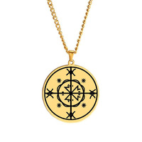 Collier Pendentif en Acier Inoxydable Gravé au Laser, Symbole Magique Vodou Veve Voodoo Kalfou Kafou Kalfu, Art, Cadeau Mignon, Cosplay